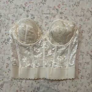 Vintage 80s Bustier Lace Rosette Cream Corset Made in US Small JcPenney Coquette